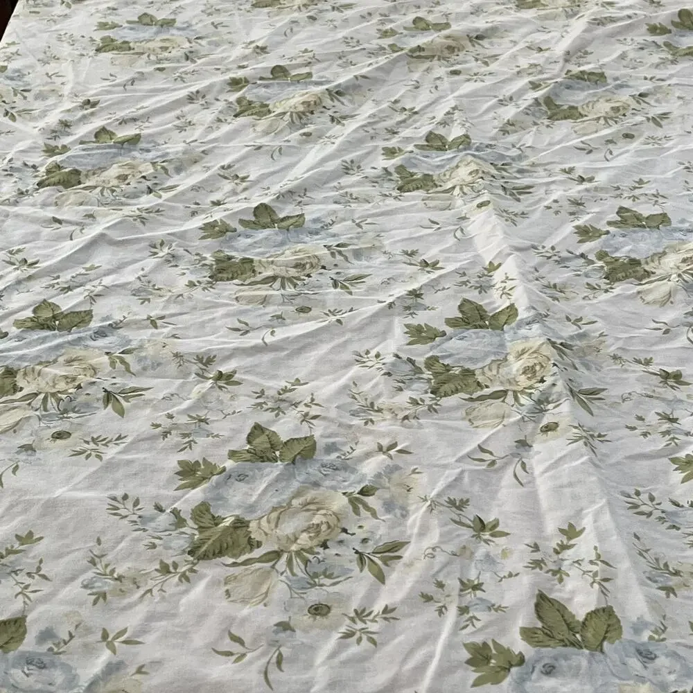 Vintage Ivory & Blue Floral Shabby Chic Flat Sheet 98.5